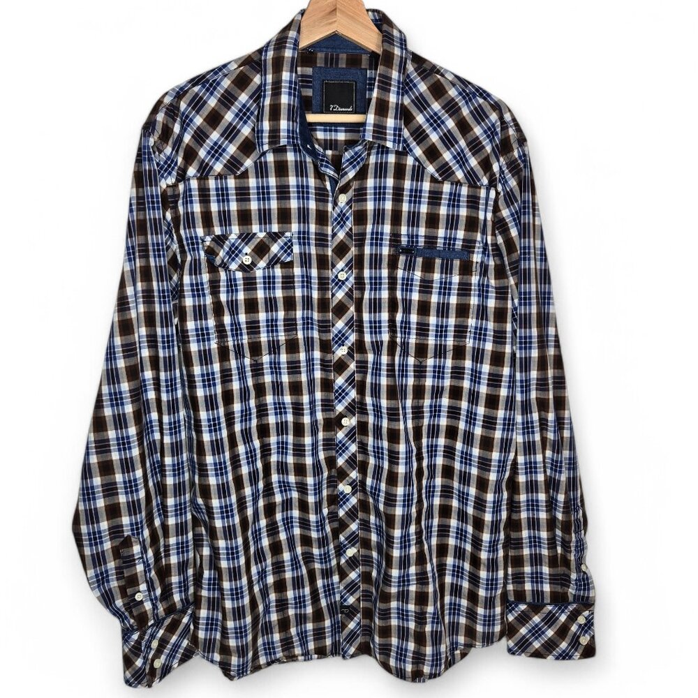 7 Diamonds Western Plaid Shirt Men's Button Up‎ Rodeo Country Work Pocket XL